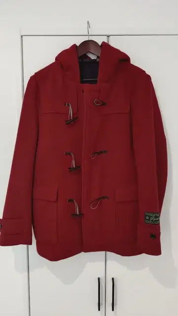 빨간색 더플 코트 L 사이즈 후드 부착