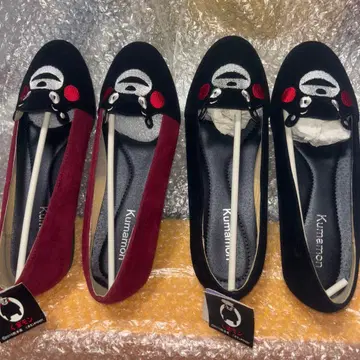 쿠마몬 플랫슈즈 블랙 와인 레드 2족 세트 L 사이즈