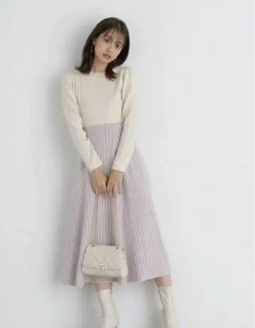 리브 케이블 하운드투스 체크 도킹 니트 원피스 프로포션 바디 드레싱