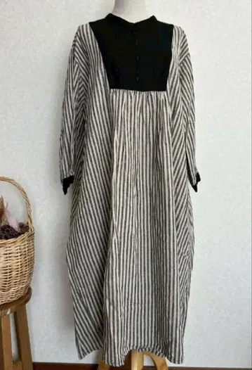 미사용 새상품 사만사 모스모스 린넨 원피스 그레이 스트라이프 F