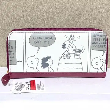 미사용 택 포함 스누피 장지갑 적자색 합성 피혁 와인 레드