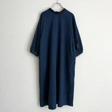 [컨디션 최상] 45R 인디고 드레스 옷깃 절개 스트라이프