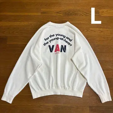 90s VAN JAC 래글런 슬리브 맨투맨 L 화이트 백 프린트