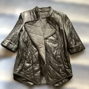 블랙 이종 소재 사용 가죽 자켓 퀼팅 디자인