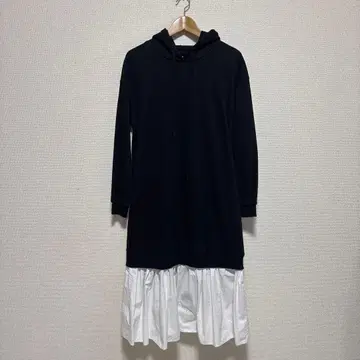 BIRTHDAYBASH 후드티 도킹 원피스 블랙 x 화이트