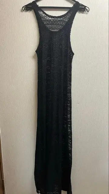 빈티지 블랙 레이스 슬리브리스 롱 원피스