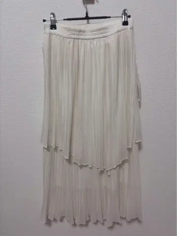 suidel 화이트 플리츠 롱 스커트