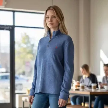 여성용 하프 지퍼 스웨터 파랑 랄프 로렌