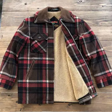 McGREGOR 맥레거 울 체크 자켓 보아 안감 포함 빨간색 브라운