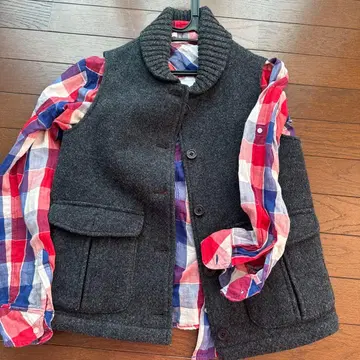 울 100% 다크 그레이 울 혼방 베스트, 멋스러운 지레 베스트