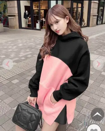 Rady 핑크 x 블랙 바이컬러 슬릿 후디