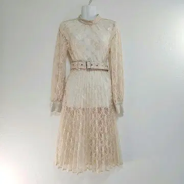 앤드마리 and mary 전체 레이스 플리츠 원피스 벨트 베이지 F