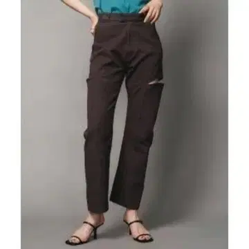 다크 브라운 사이드 컷 아웃 워크 팬츠/데님