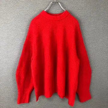 machatt 아제 로우게이지 니트 F 레드 울 긴팔 니트