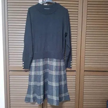 펠리시모 IEDIT 니트 원피스 긴팔 블랙 체크 사이즈 LL 새상품