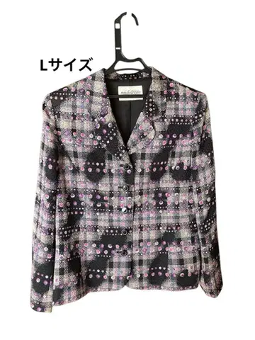 새상품급 체크 무늬 도트 블레이저 L 사이즈 실크 60% 울 40%