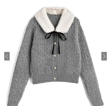 퍼 티펫 포함 케이블 짜임 니트 가디건 [CC130] 그레이