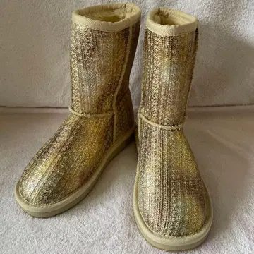 미사용 골드 라메 어그 부츠 미들 기장 반짝이는 소재