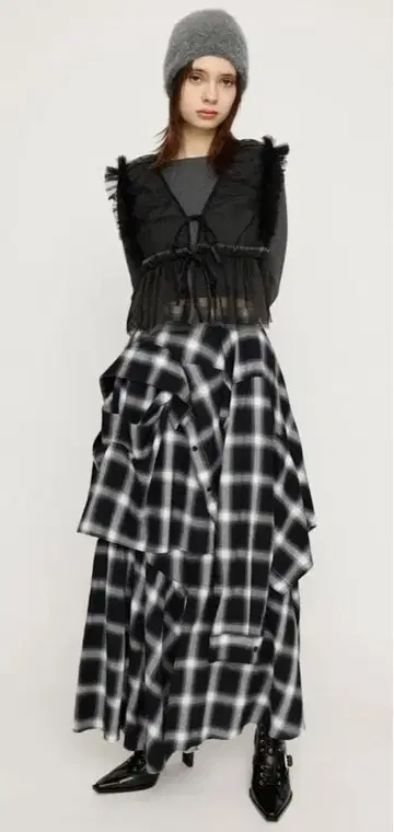 SLY/PLAID LAYERED 롱 스커트