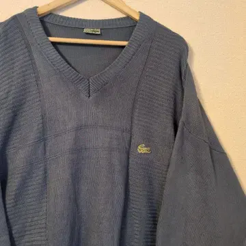 라코스테 자수 로고 니트 스웨터 블루 빈티지 구제 의류 오버 사이즈