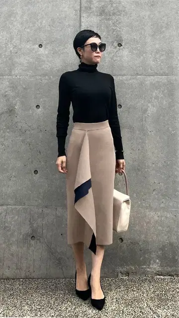 JENNE 니트 배색 타이트 스커트