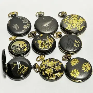 되살아나는 옛 시계 일본풍 패턴 금 상감 장식 회중시계 9점 세트