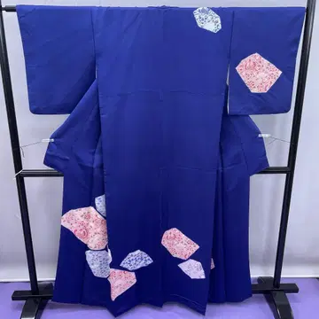 Y 3721 츠케사게 이중 기모노 네이비 컬러, 핑크 패턴