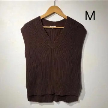 PLST 브라운 V넥 니트 베스트 retro