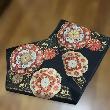여성용 후쿠로 오비 꽃무늬 고급 블랙 기모노 유카타 앤티크