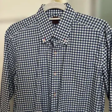 다케오 키쿠치 긴팔 셔츠 코튼 깅엄 체크 블루