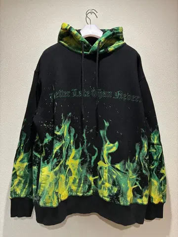 NOT COMMON SENSE 후드티 후디 프레임 패턴 파이어 패턴