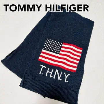 TOMMY HILFIGER 머플러 성조기 로고 코튼 100% 네이비