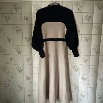 네이비 베이지 롱 니트 원피스