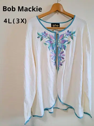 Bob Mackie 꽃무늬 자수 긴팔 상의 3X (4L 상당) 빅 사이즈