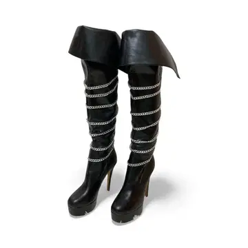 미사용급 롱 부츠 빅 사이즈 체인 블랙 45 y2k