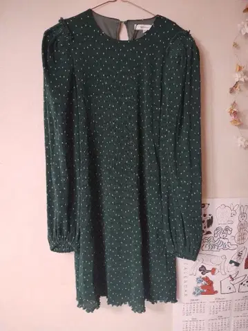 MOUSSY / 다크 그린 도트 무늬 미니 원피스