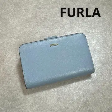 FURLA 훌라 접이식 지갑 가죽 블루 골드 로고
