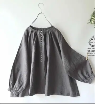 08mab 차콜 그레이*다중 버튼 루즈핏 린넨 블라우스
