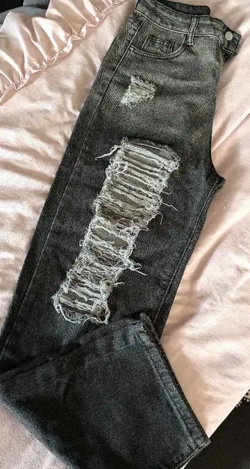 vintage 데미지 가공 다크 그레이 블랙 스키니 청바지