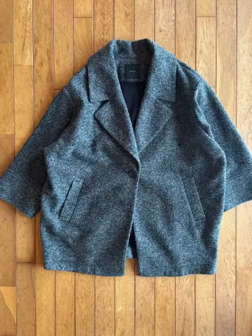 Spick & Span W 슬라이버 헤링본 미들 코트 38 블랙