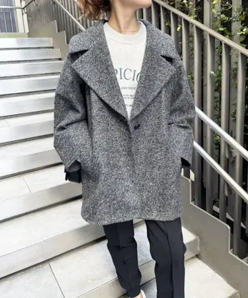 Spick & Span W 슬라이버 헤링본 미들 코트 38 블랙