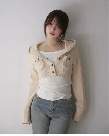 andmary Mary logo cable knit set ivory