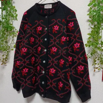 VINTAGE 이탈리아제 H.K.K. 꽃무늬 울 가디건 구제 의류