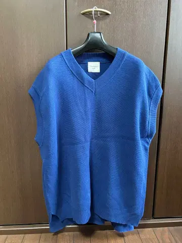 파랑 V넥 슬리브리스 니트