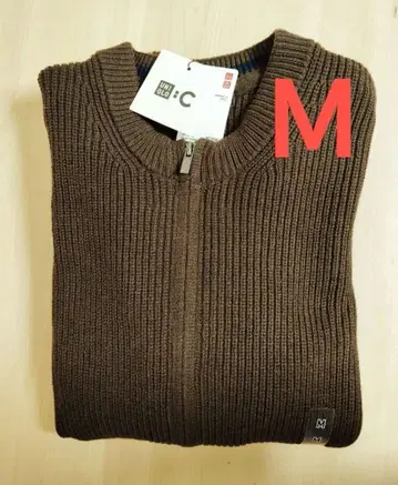 새상품 유니클로C 크루넥 풀 집업 가디건 덕 브라운 M 사이즈