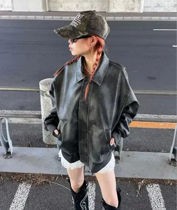 sedacle 세다클 빈티지라이크 인조 가죽 블루종