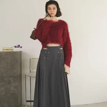 [ loin nuit ] 샤기 백리본 니트 보르도