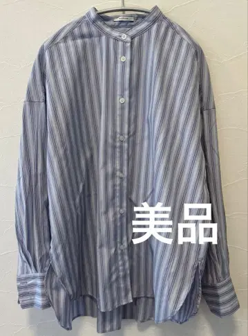 BAYFLOW 베이플로우 밴드 카라 스트라이프 셔츠 블루