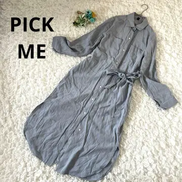 PICK ME 셔츠 원피스 롱 기장 벨트 포함 체형 커버 스카이블루 M