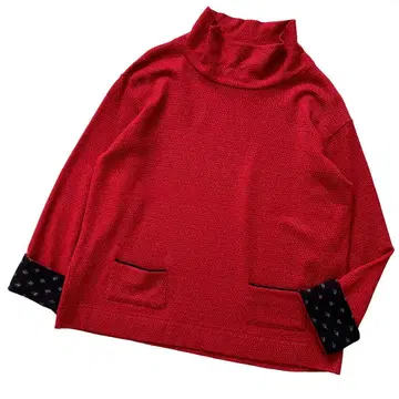 기우에몬 울 하이넥 티셔츠 상의 구루메 카스리 기에몬